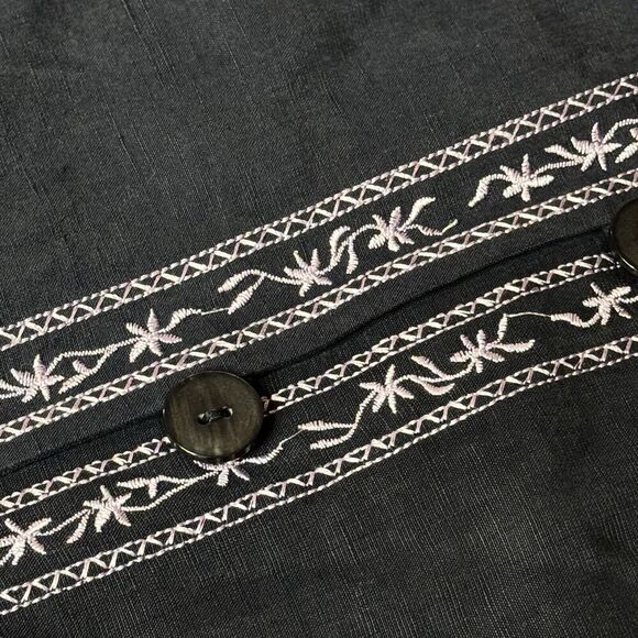 DressBarn Sz 24W SILK LINEN Blend Embroidered Short Sleeve Blouse Top Charcoal - Picture 9 of 14